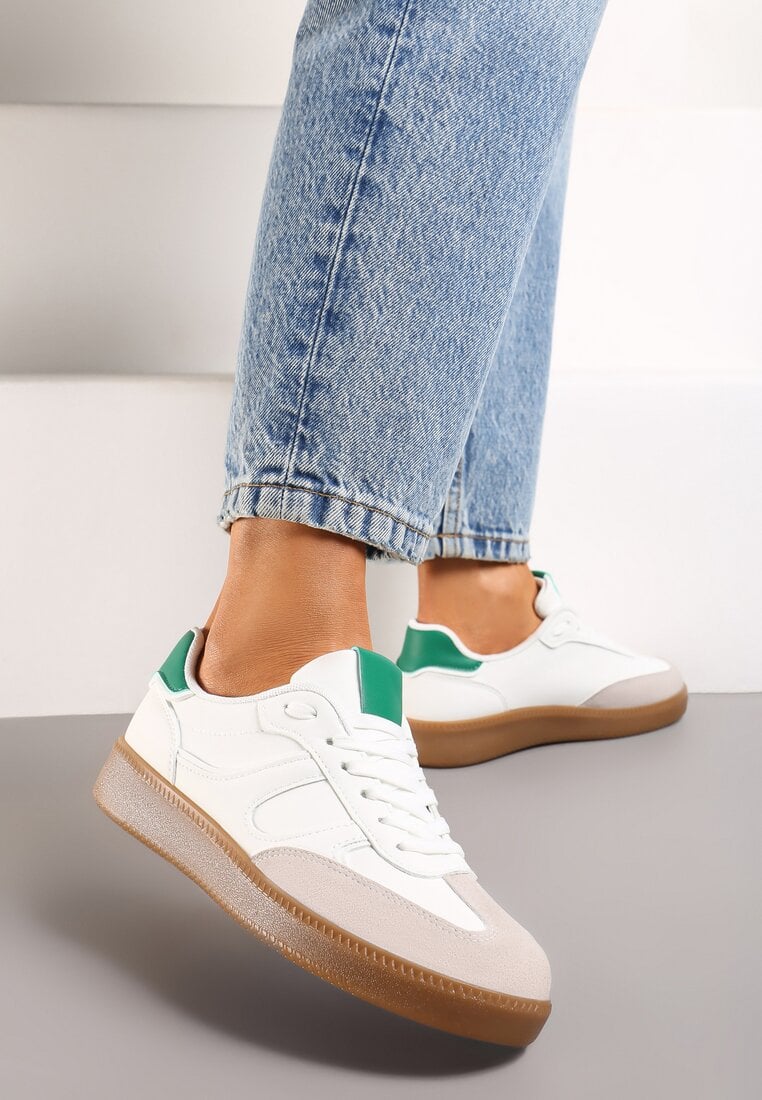 Sneakers Alb-Verde în Stilul Tenisilor Iconici cu Talpă de Cauciuc Poseiama