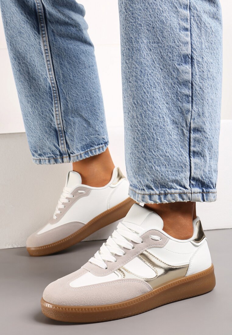 Adidași Alb-Auriu în Stil Iconici Teniși cu Talpă de Cauciuc Poseiama