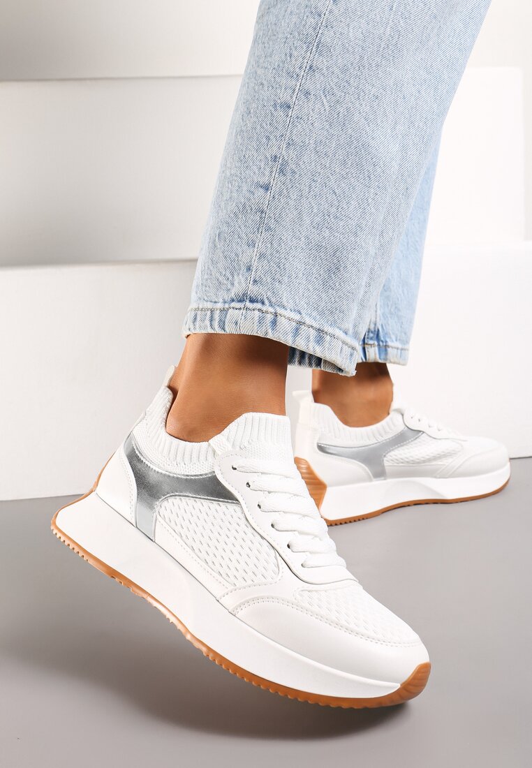 Adidași Albi cu partea superioară tip șosetă Willowa