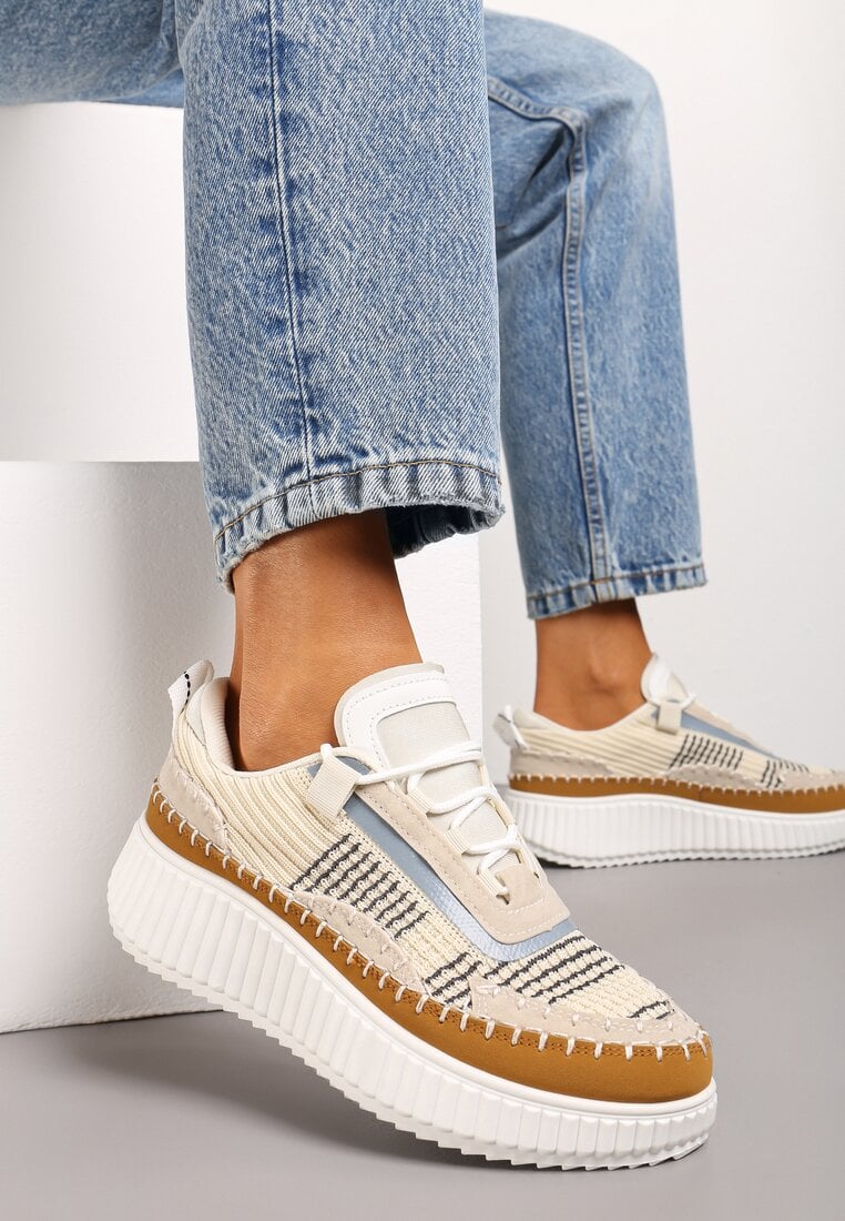 Adidași Bej Casual cu Șireturi pe Talpă Groasă Modelată Aniata