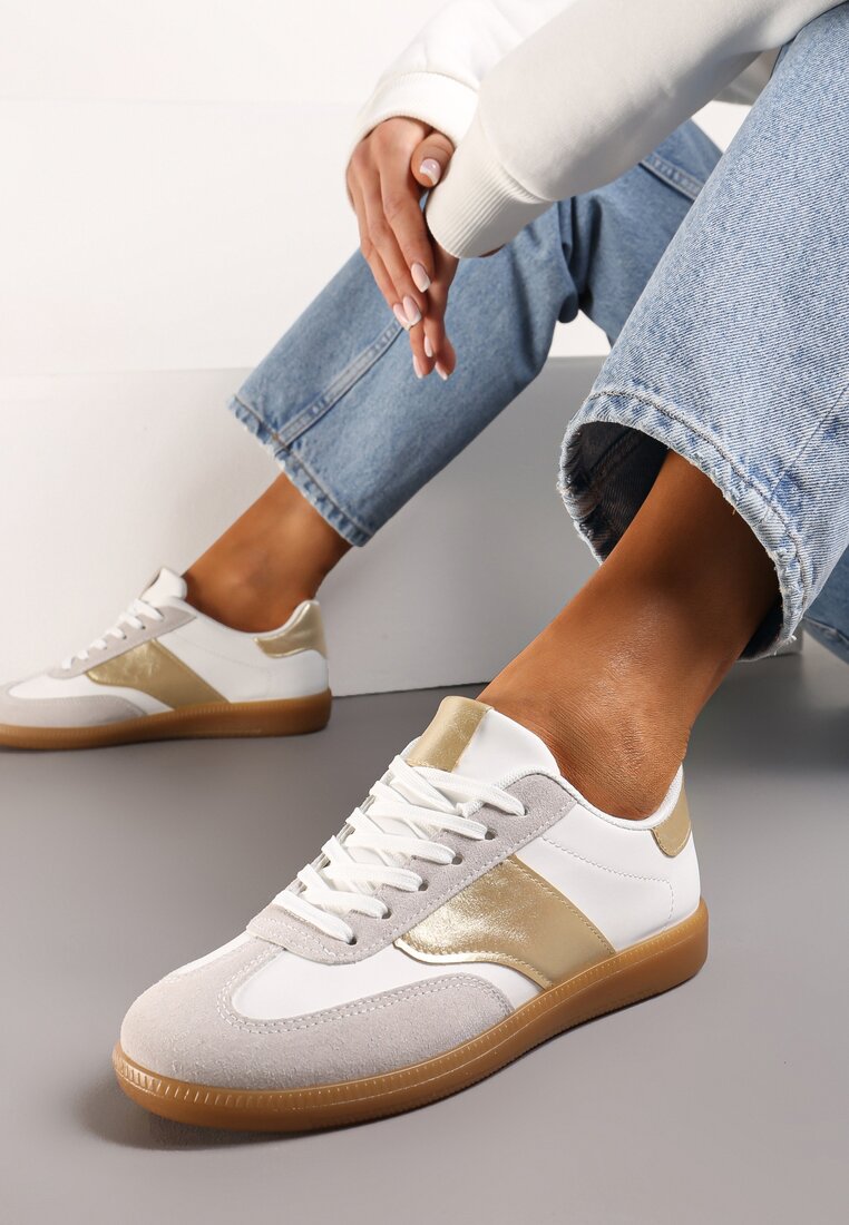 Sneakerși Teniși Alb-Auriu cu înșiretare clasică Norio