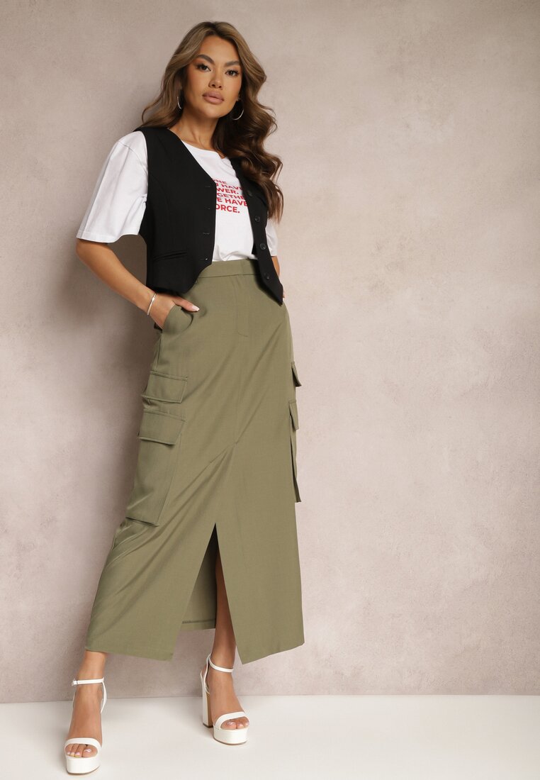 Fustă Verde închis Utility cu buzunare cu clapetă Inno