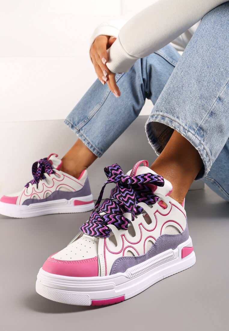 Adidași Alb-Fucsia pe Platformă cu Șireturi Groase Colorate Adrianu