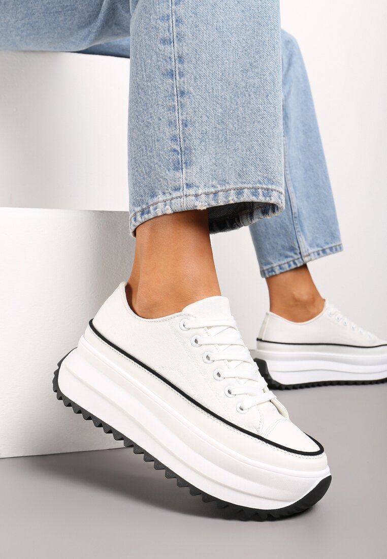 Tenisi Albi sub Gleznă pe Platformă Înaltă cu Protector Decorativ Ligustru