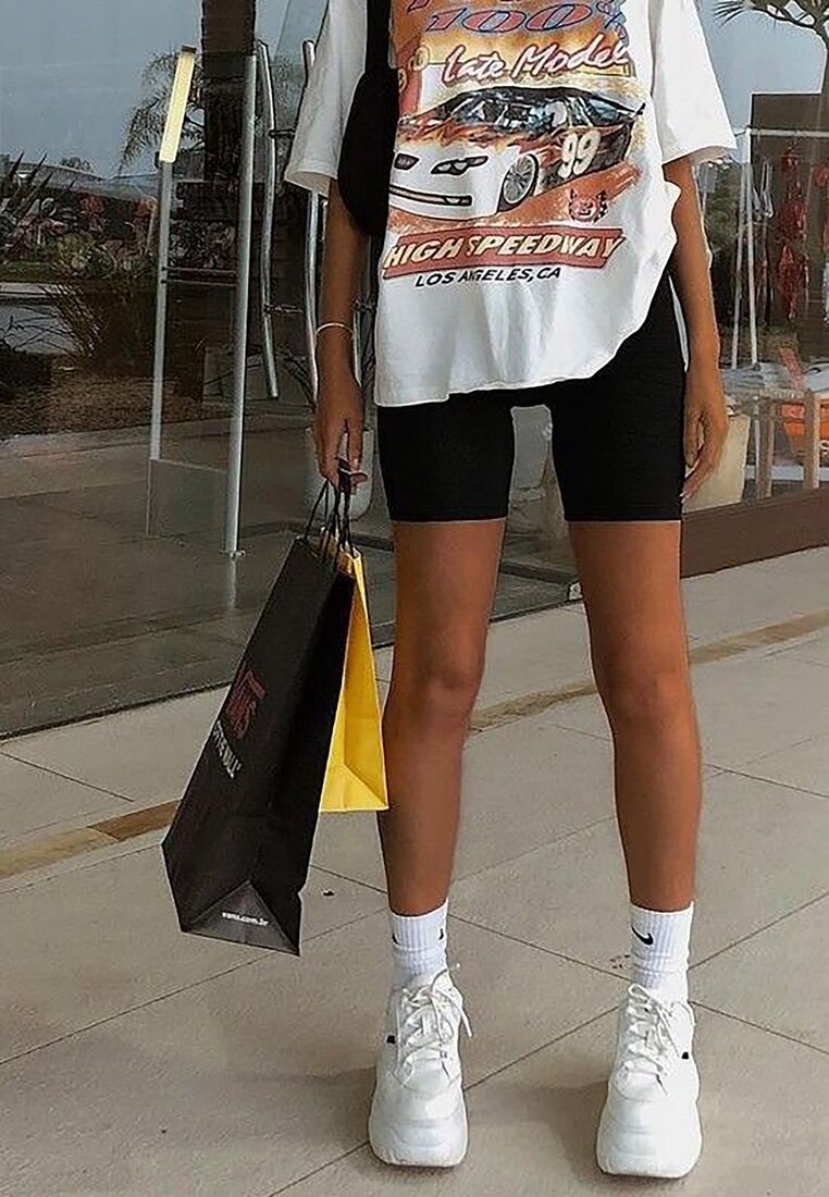 Pantaloni scurți ciclistă Negri până la genunchi din bumbac Mellodia