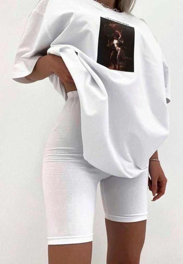 Pantaloni scurți tip colanți albi până la genunchi din bumbac Mellodia