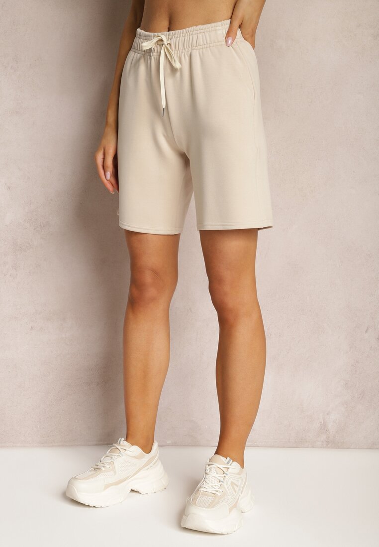 Pantaloni scurți Clasici Bej deschis până la genunchi cu elastic în talie Fermatia