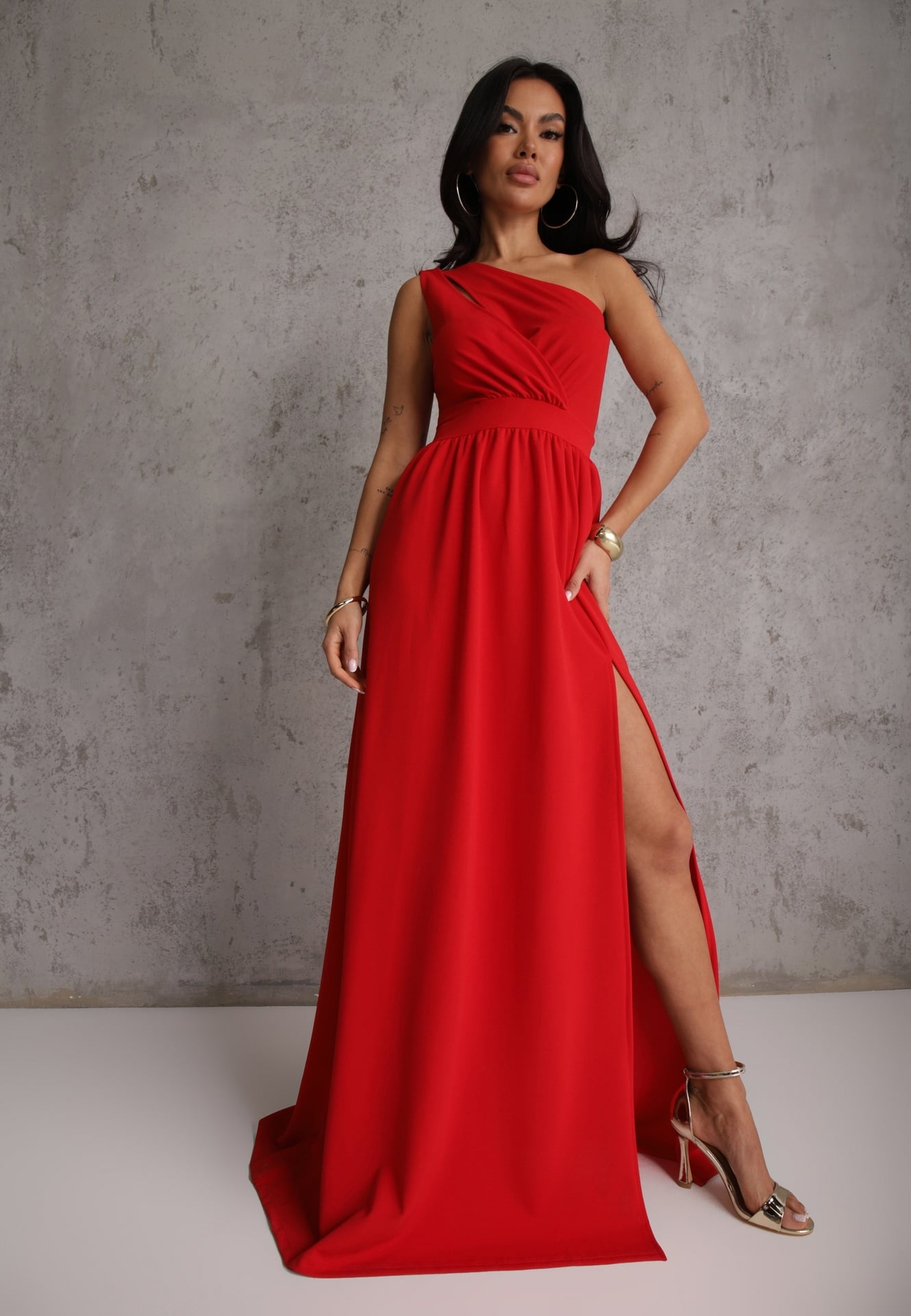 Rochie Roșie Asimetrică Cloș Maxi Adavia