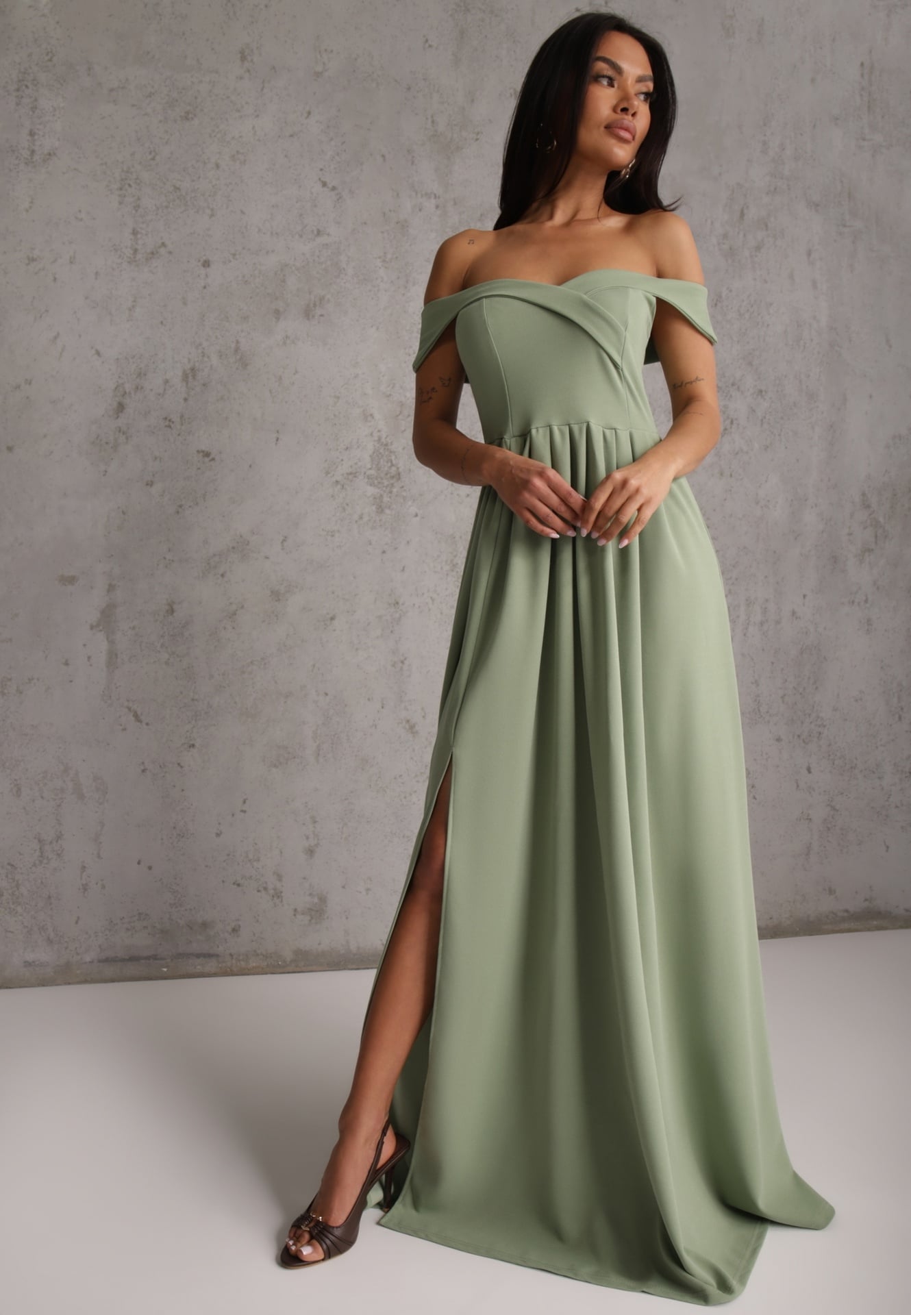 Rochie Verde Deschis Elegantă Lungă Spania Cu despicătură la tiv Idelia