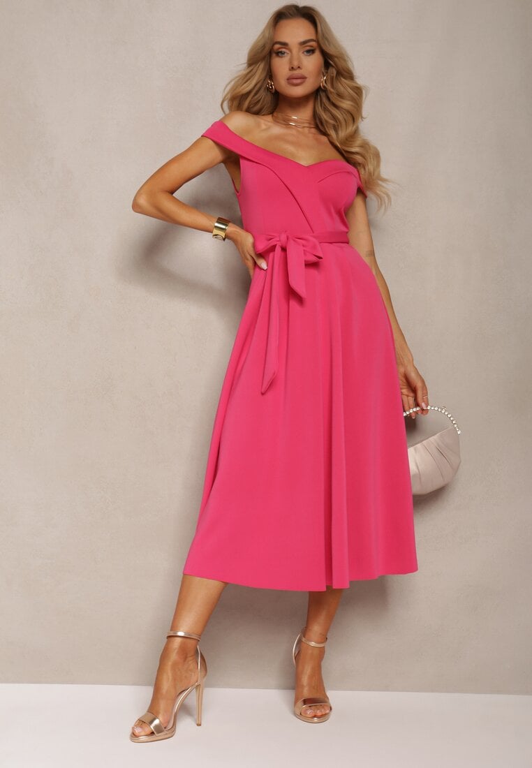 Rochie fuchsia de seară tip spaniolă cu curea din material Yellia