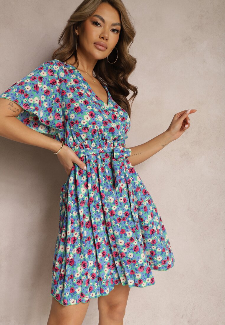 Rochie Albastră Cloș cu elastic în talie cu centură suplimentară Ellandera