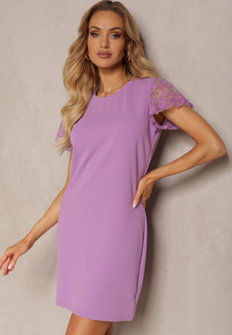 Rochie Casual Mov Decorată cu dantelă pe mânecă Haaklanda