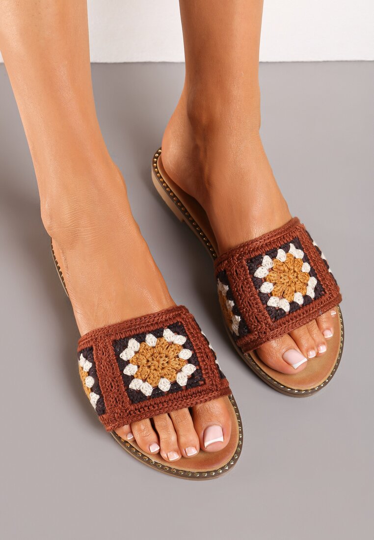 Papuci Maro cu Talpă Plată cu Model Brodat Zoltana