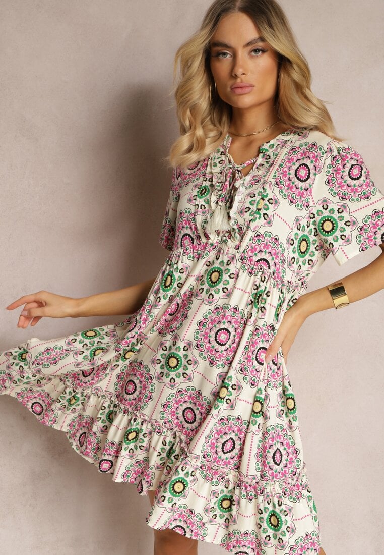 Rochie Roz din viscoză cu model mozaic Boho Naviera