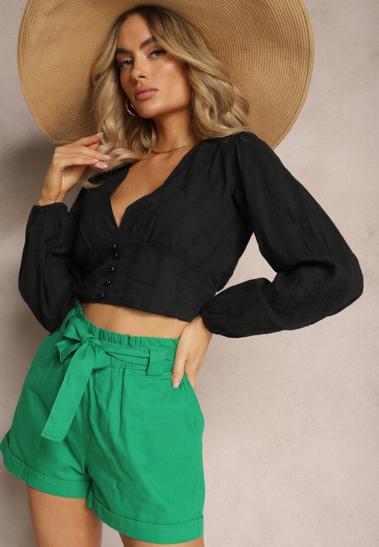 Pantaloni scurți Verde Talie înaltă Cu cordon în talie Gilalilena