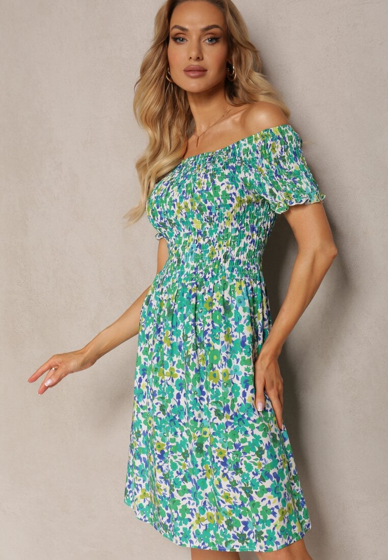 Rochie Vâscoză Verde Tip spaniolă cu elastic în talie Anlavera