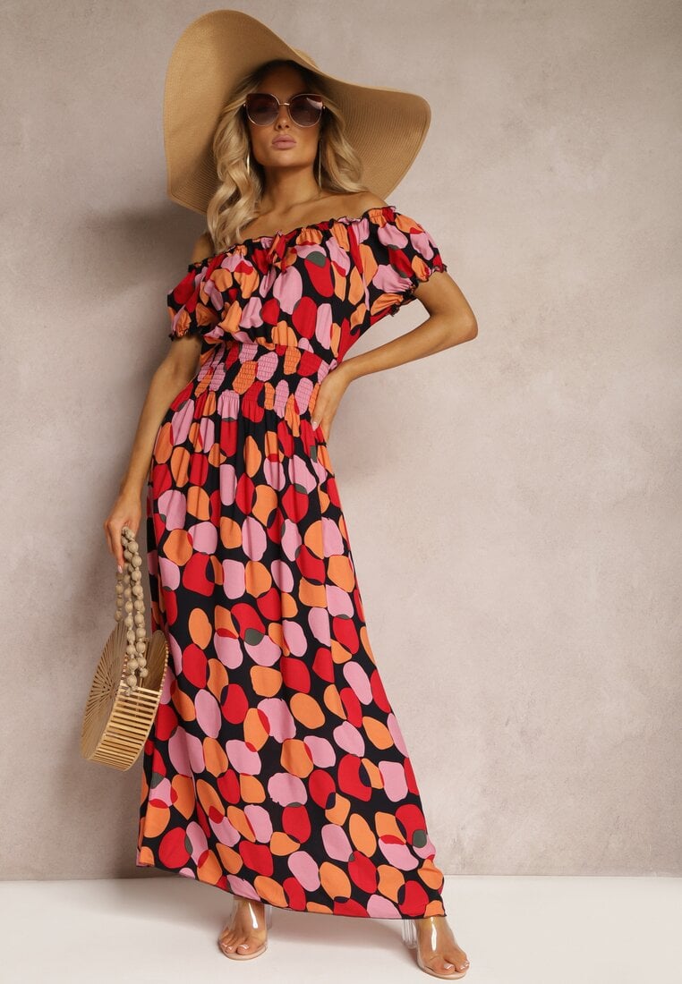 Rochie Roșie Hispankă din Bumbac cu elastic modelator în talie Vearica