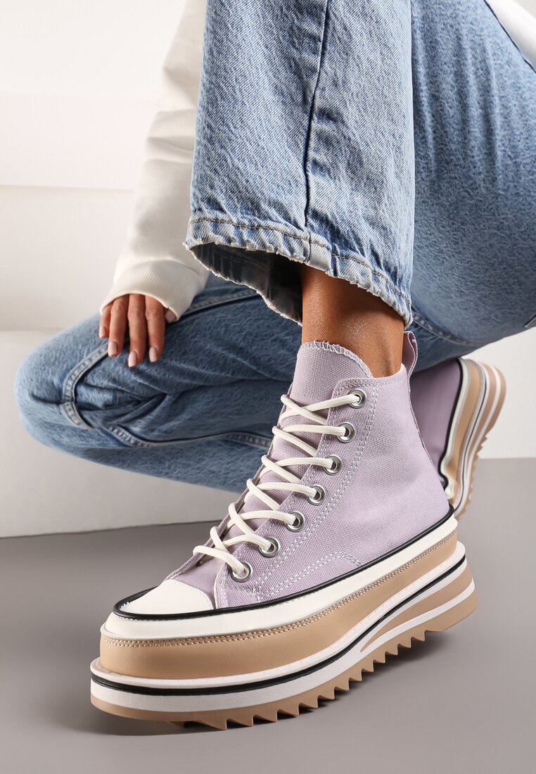 Tenisi mov cu platformă înaltă, model peste gleznă Anlitela