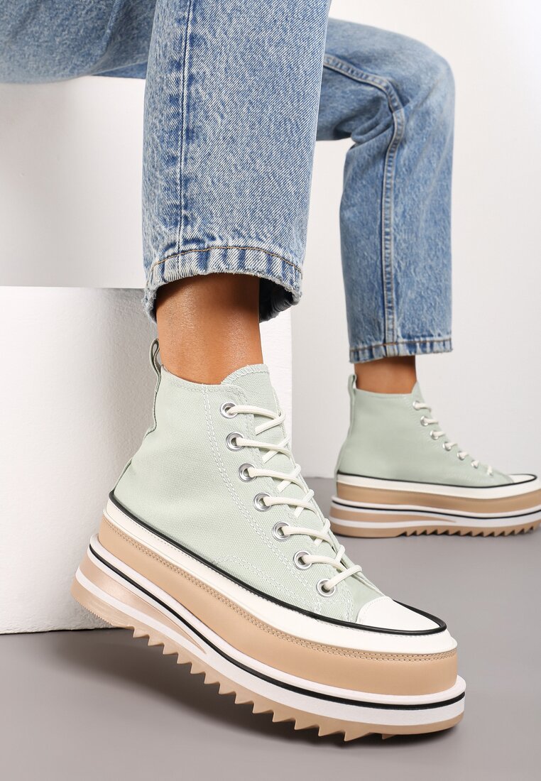 Tenisi verde deschis cu platformă înaltă cu guler peste gleznă Anlitela