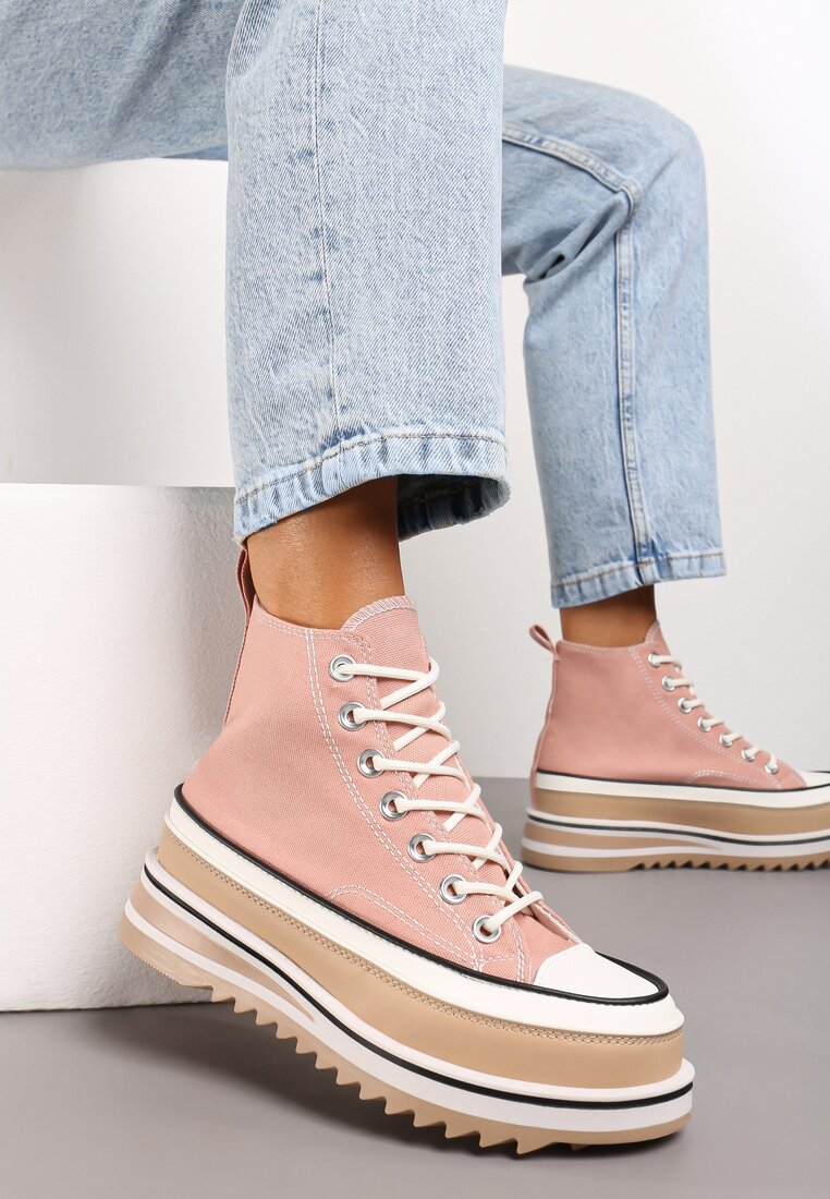 Tenisi Roz cu platformă înaltă, cu gleznă înaltă Anlitela