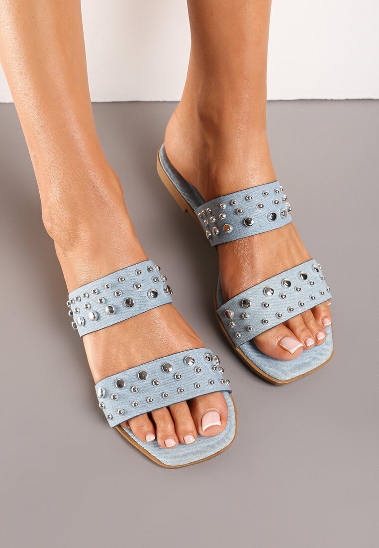 Papuci albastre deschis cu Vârf Pătrat și Nituri Wrisa
