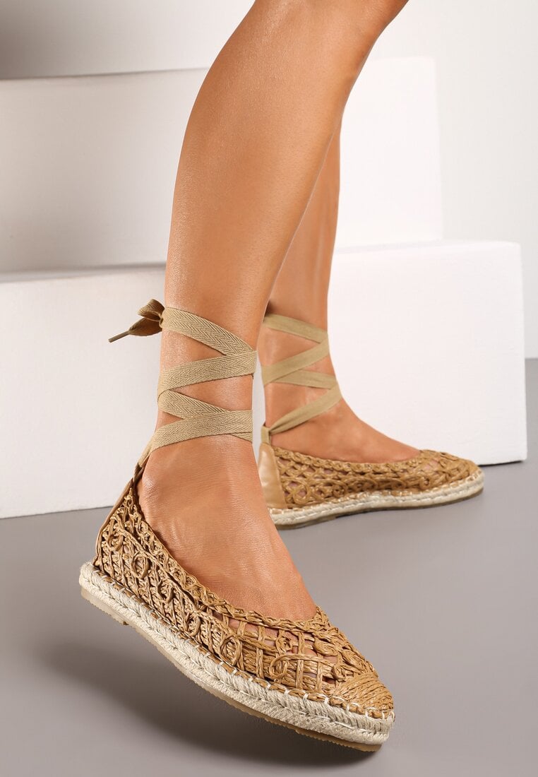 Balerini Maro din Imitație de Piele cu Design Împletit și Șireturi În Jurul Gleznei Elluna