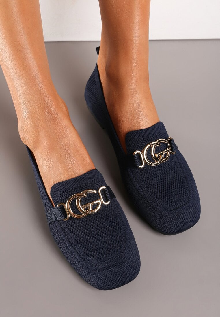 Mocasini Bleumarin Slip-on cu Vârf Tăiat și Cataramă Metalică Kanela