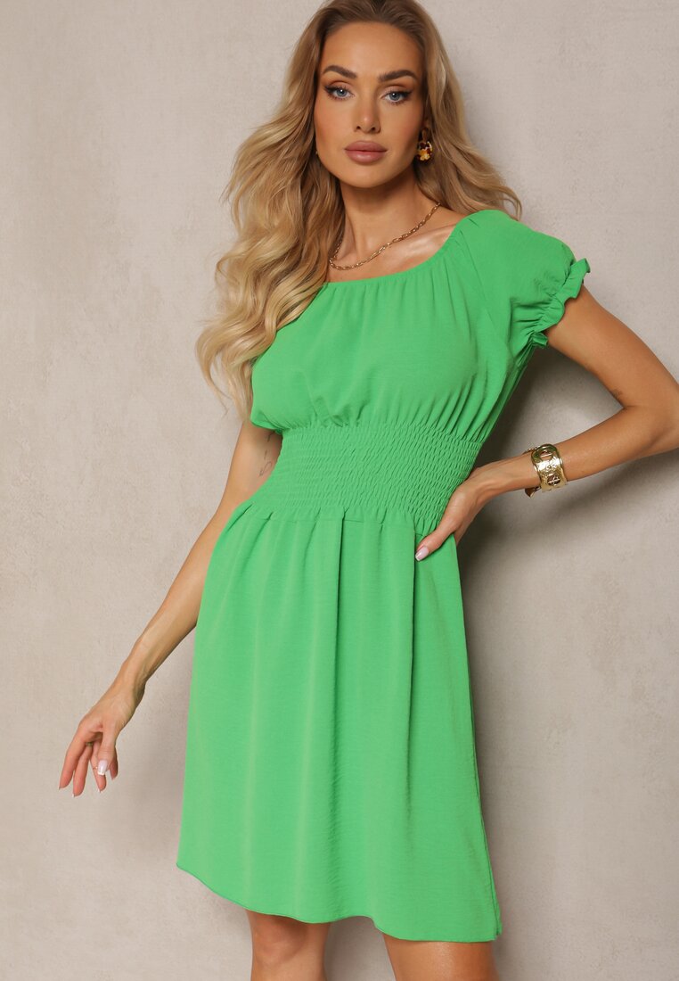 Rochie Spaniolă Verde cu croială evazată cu elastic în talie Lavela