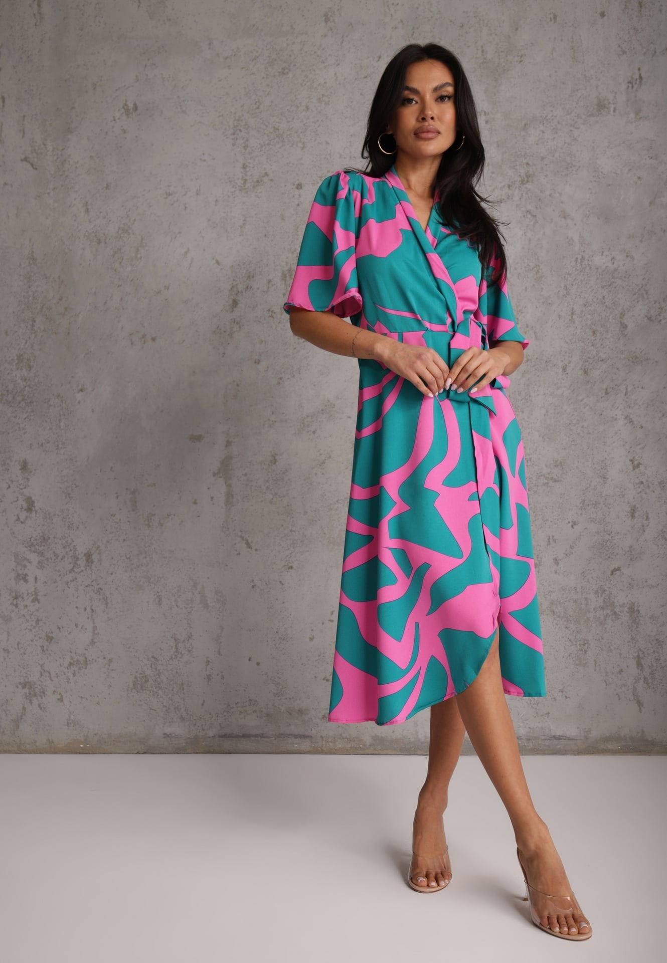 Rochie Albastru-Roz Petrecută cu cordon în talie Uzilena