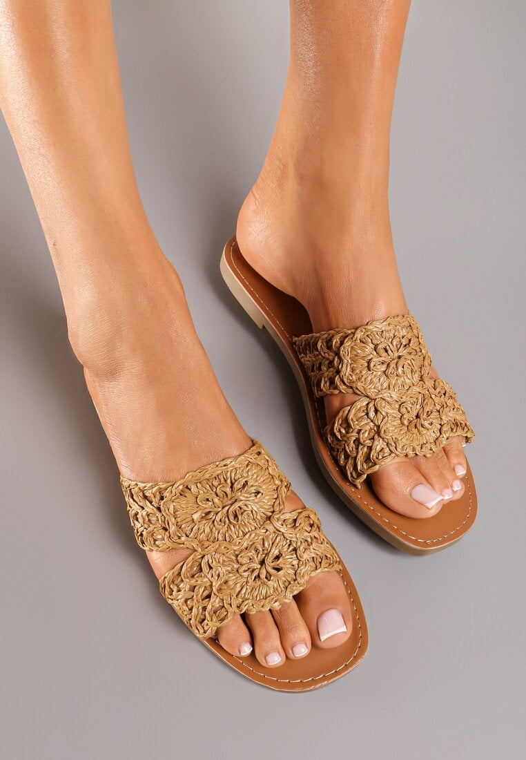 Papuci Maro cu talpă plată, cu căptușeală din piele ecologică și baretă împletită Lulicella