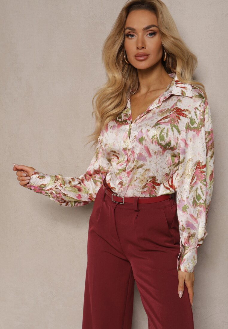 Cămașă Bej-Roz cu nasturi și imprimeu cu luciu metalic Crimalia