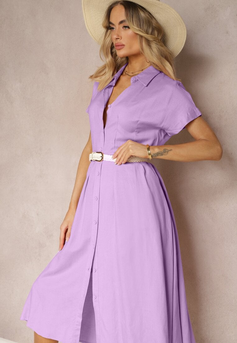 Rochie Cămașă Mov cu In și Vâscoză Jucilla