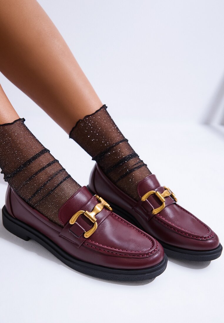 Mocasini Bordo cu Talpă Plată Decorați cu Cataramă Relabra