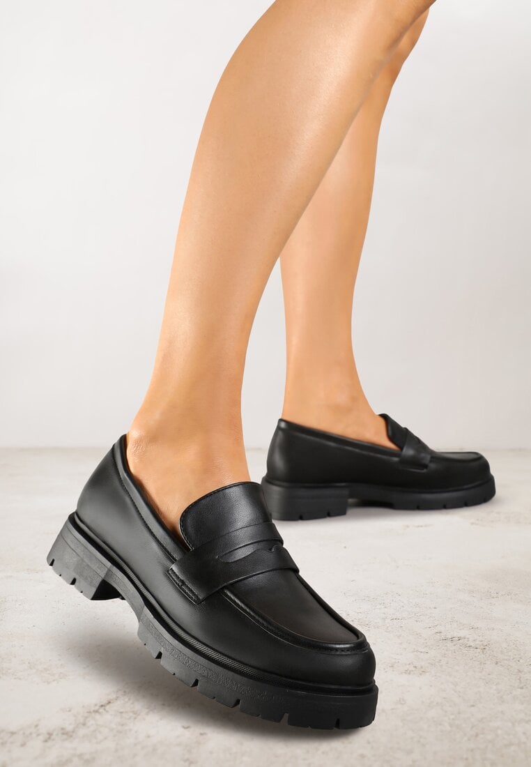 Mocasini Negre cu Platformă Decorate cu Curea Ilabine