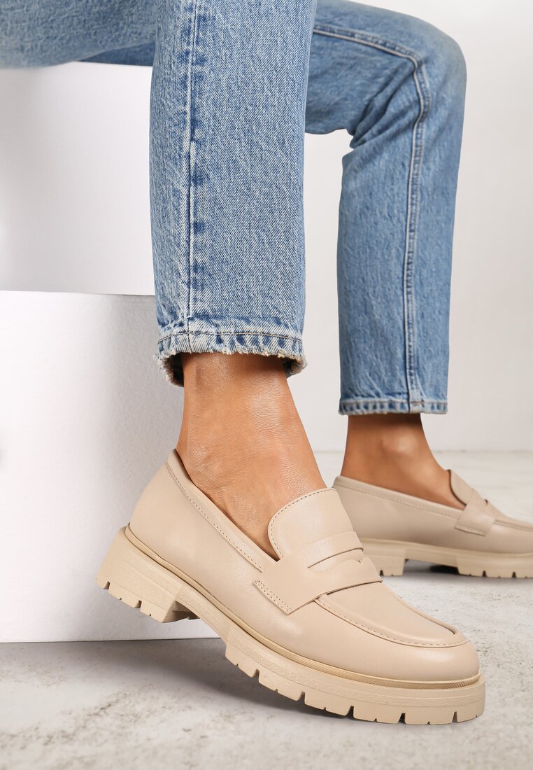 Mocasini Bej pe Platformă Decorați cu Curea Ilabine