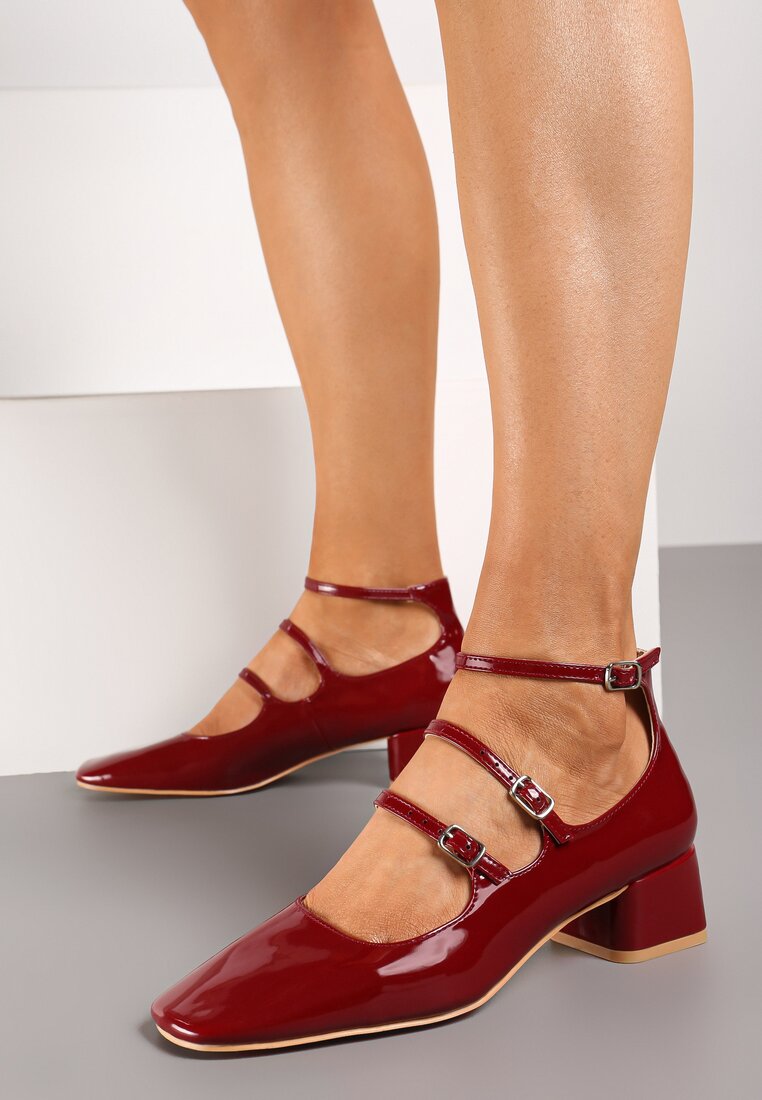 Pantofi cu toc Elegante Bordó cu toc bloc mic Decorați cu barete cu cataramă Lavantia