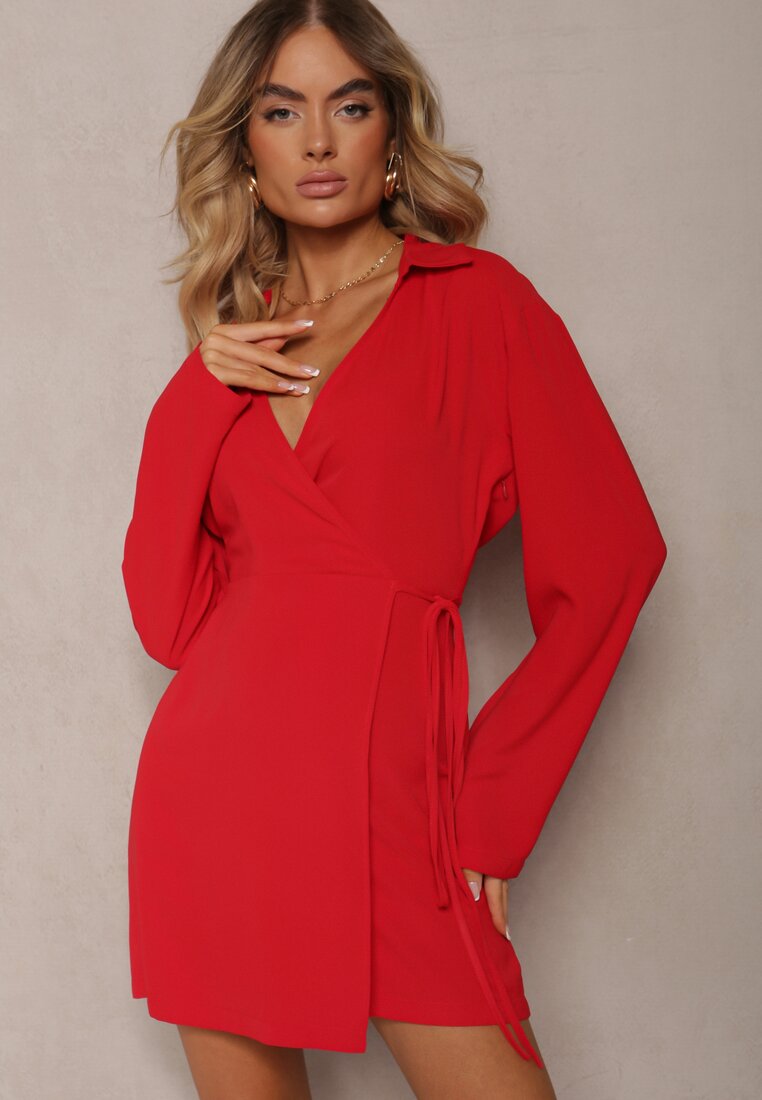 Rochie Roșie cu croi petrecut cu șnur în talie Rhilea