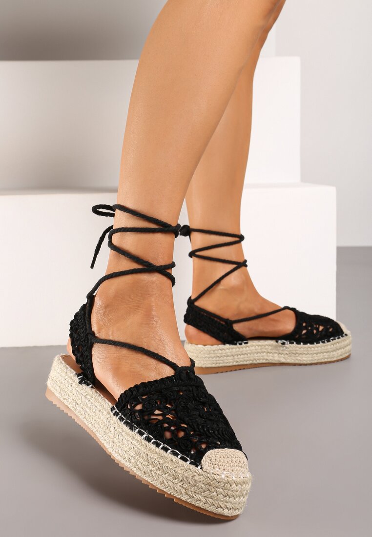Espadrile Negre Cu șireturi Perforate pe talpă împletită Talea