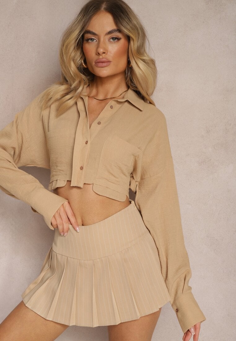 Cămașă Casuală Scurtă Bej Cu nasturi Tiamavona