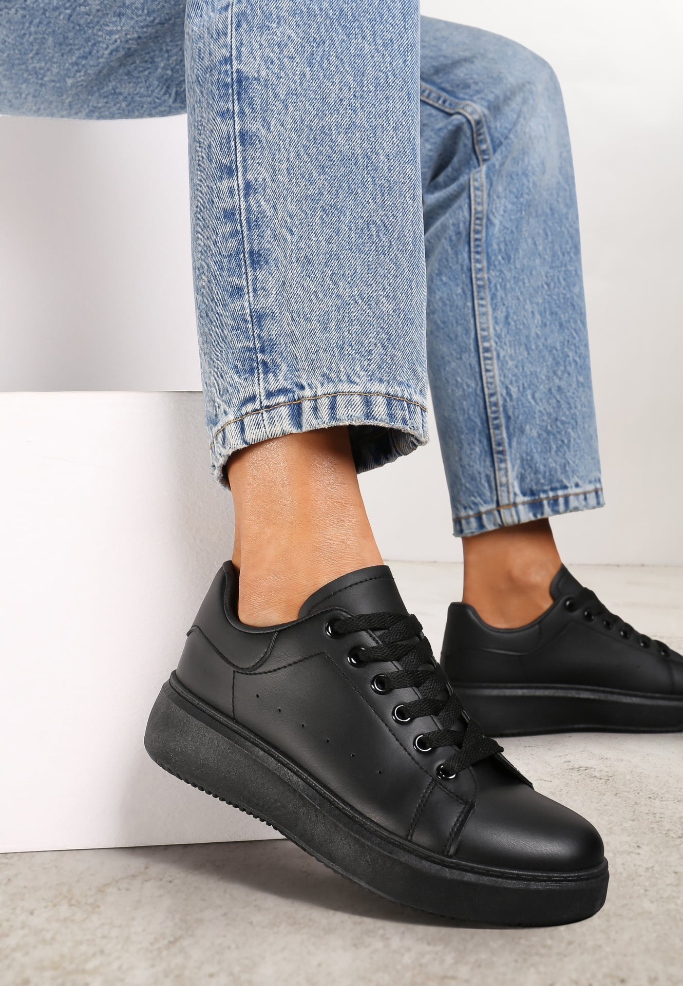 Adidași Negri Casual cu platformă cu șireturi Tialorae