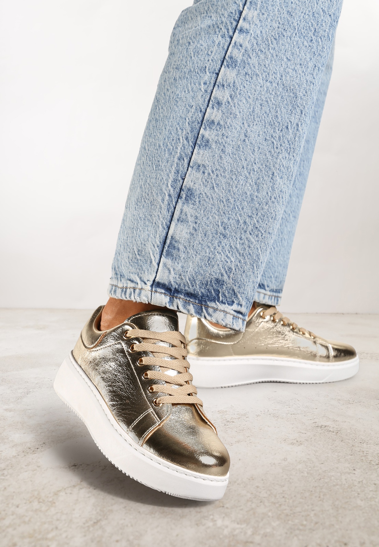 Adidași Aurii Metalici Vices cu Talpă Plată Syliel