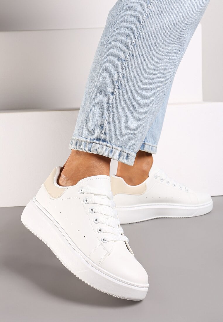 Sneakers Casual Alb și Bej cu platformă și șireturi Tialorae