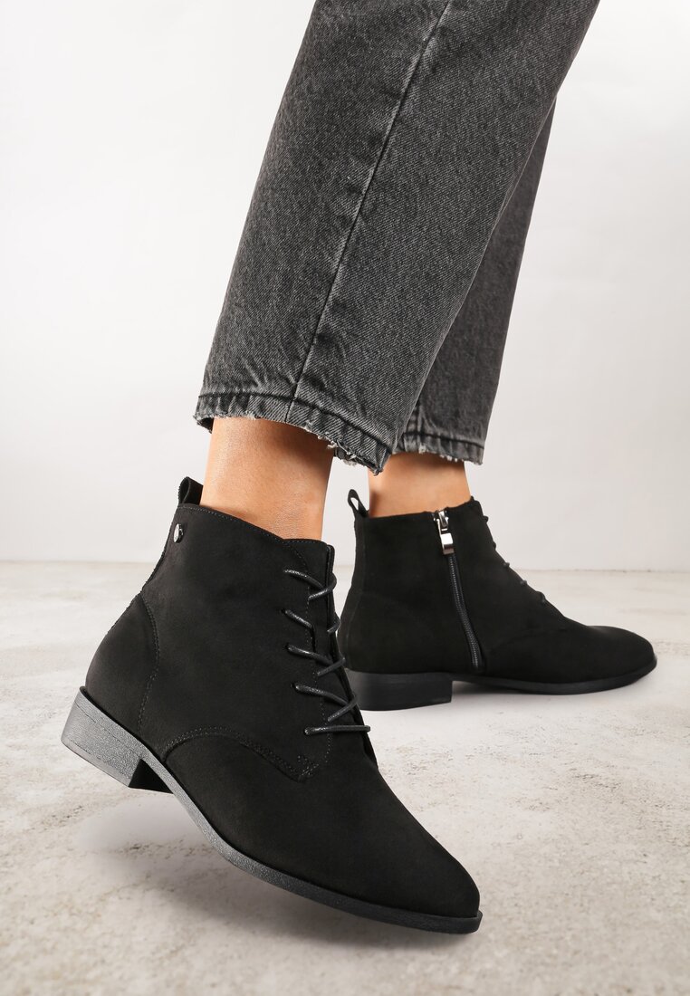 Botine Negre Cu șireturi cu talpă plată Erithara