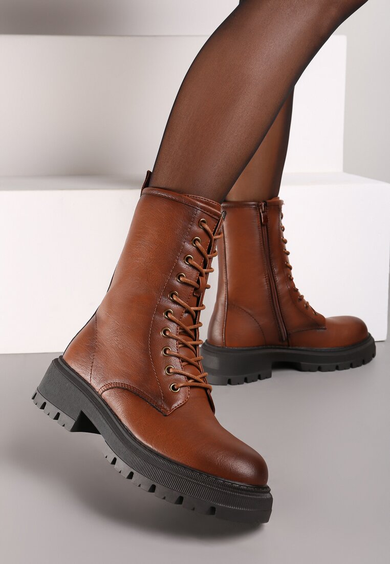 Botine Maro deschis pe Talpă Plată Ornate cu Șiret Laolin