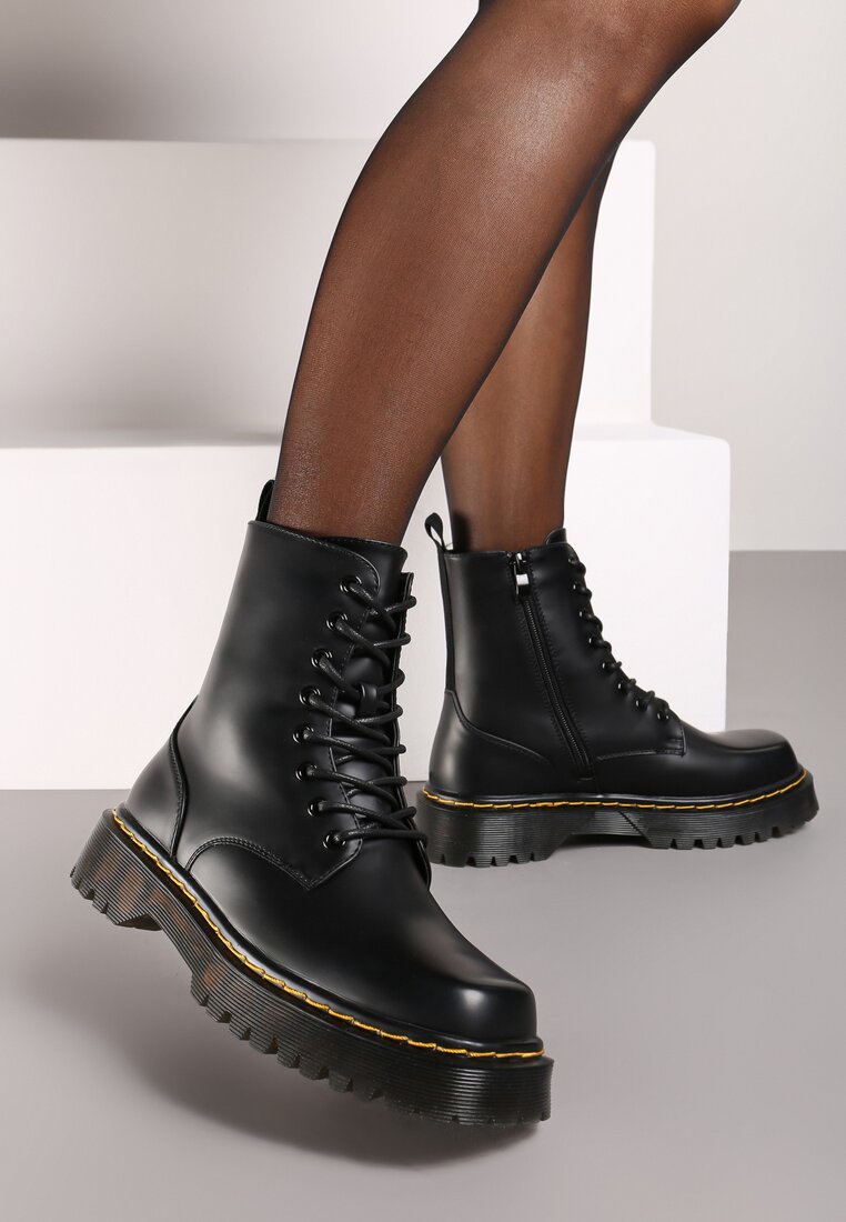 Ghete Negre Șiretate Căptușite cu platformă în stil workers Crecca