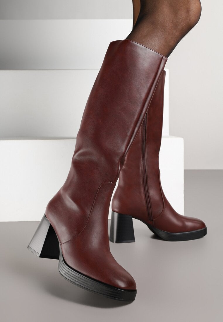 Cizme Bordeaux pe toc bloc cu căptușeală subțire Ansilaria