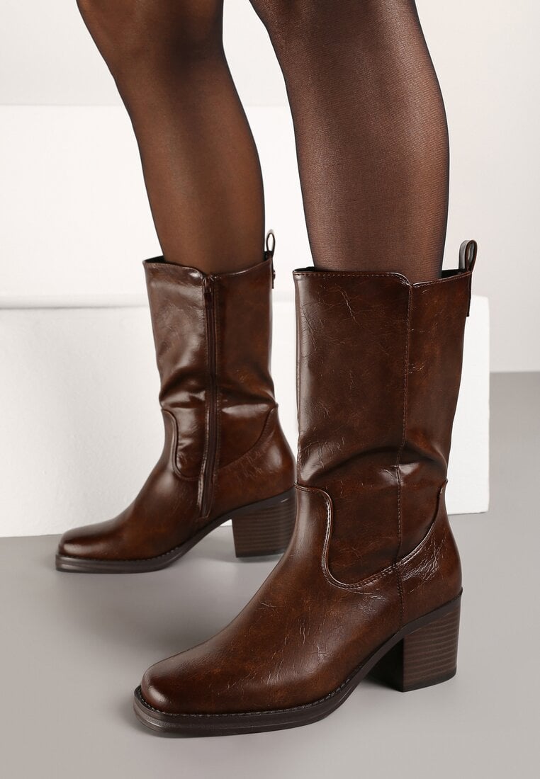 Botine Chelsea Casual Maro închis cu toc bloc Teralita