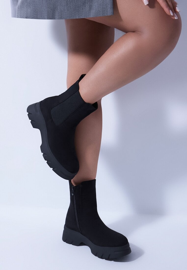 Botine Negre Chelsea cu platformă cu carâmb elastic Mavita