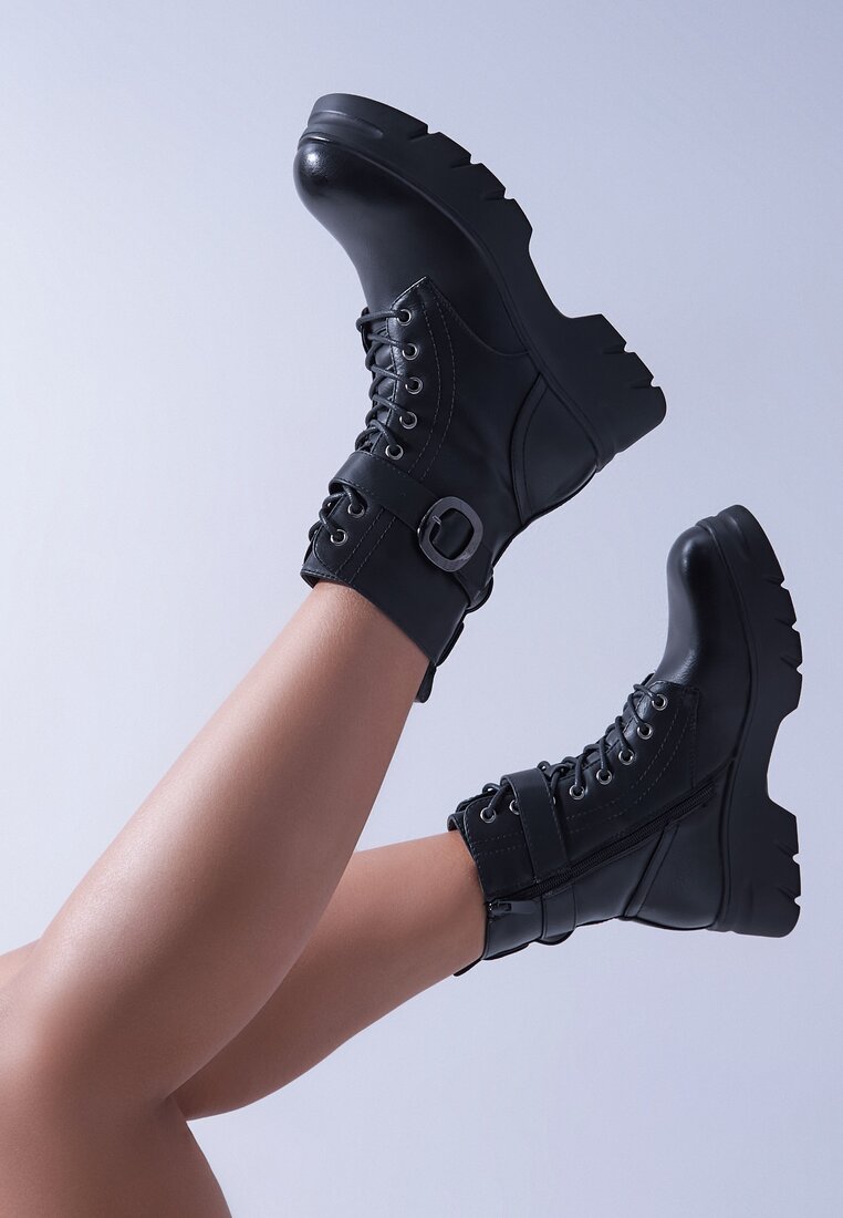 Botine Negre stil worker cu talpă groasă Berimona