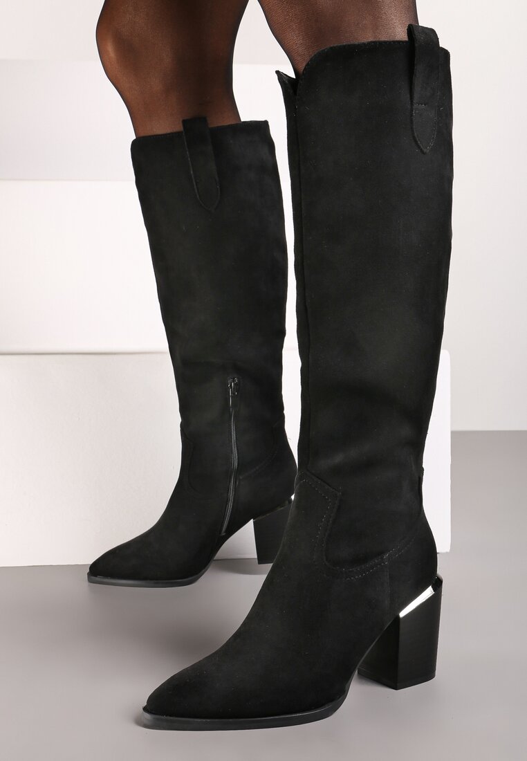 Cizme Negre Vices cu Toc gros Decorate cu Inserție metalică Moriane